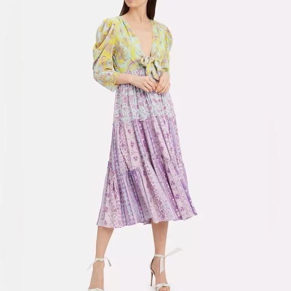 Hemant & Nandita tie front floral print color block midi sundress - Picture 1 of 7